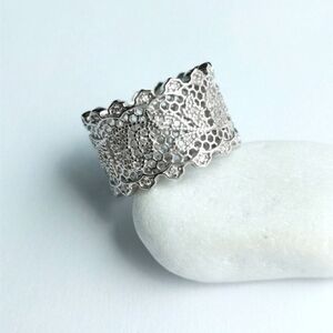 Filigree sterling silver cz wide band eternity band ring sz 7.5